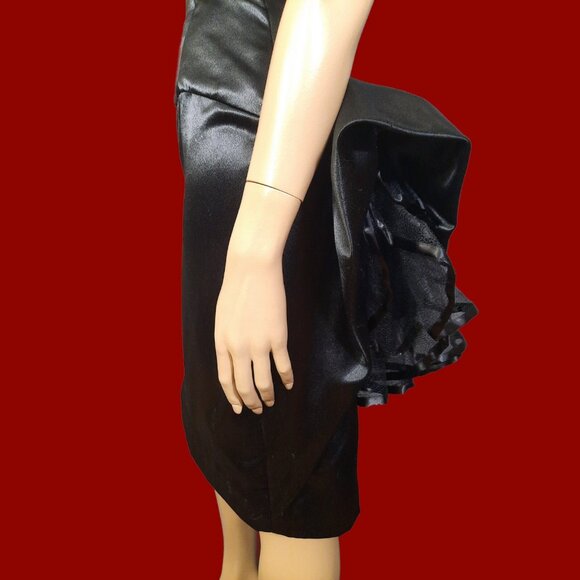 Vintage 80s Strapless Dress Black Satin Ruffled Prom Party Cocktail Size S - Picture 8 of 9